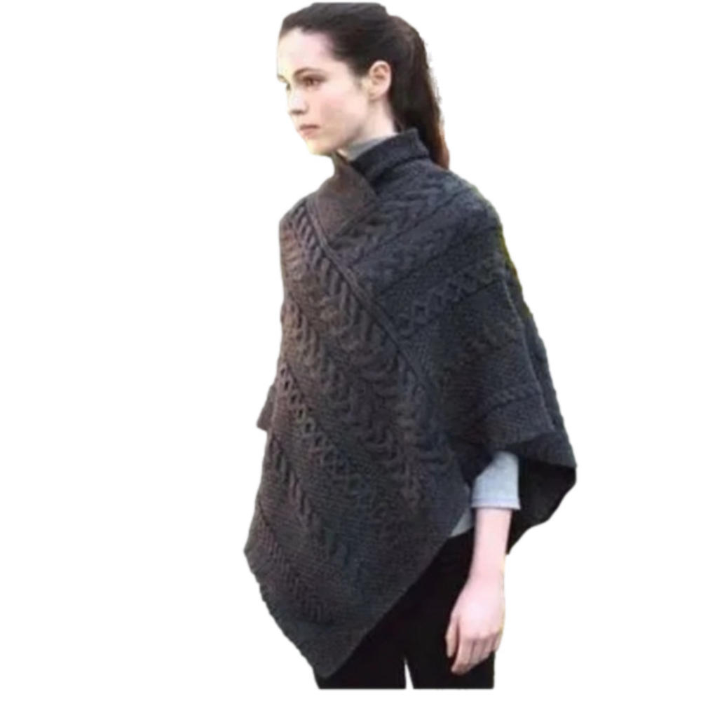 ARAN ISLANDS knitwear Irish Wool offblack 100% wool Poncho M/L NWT